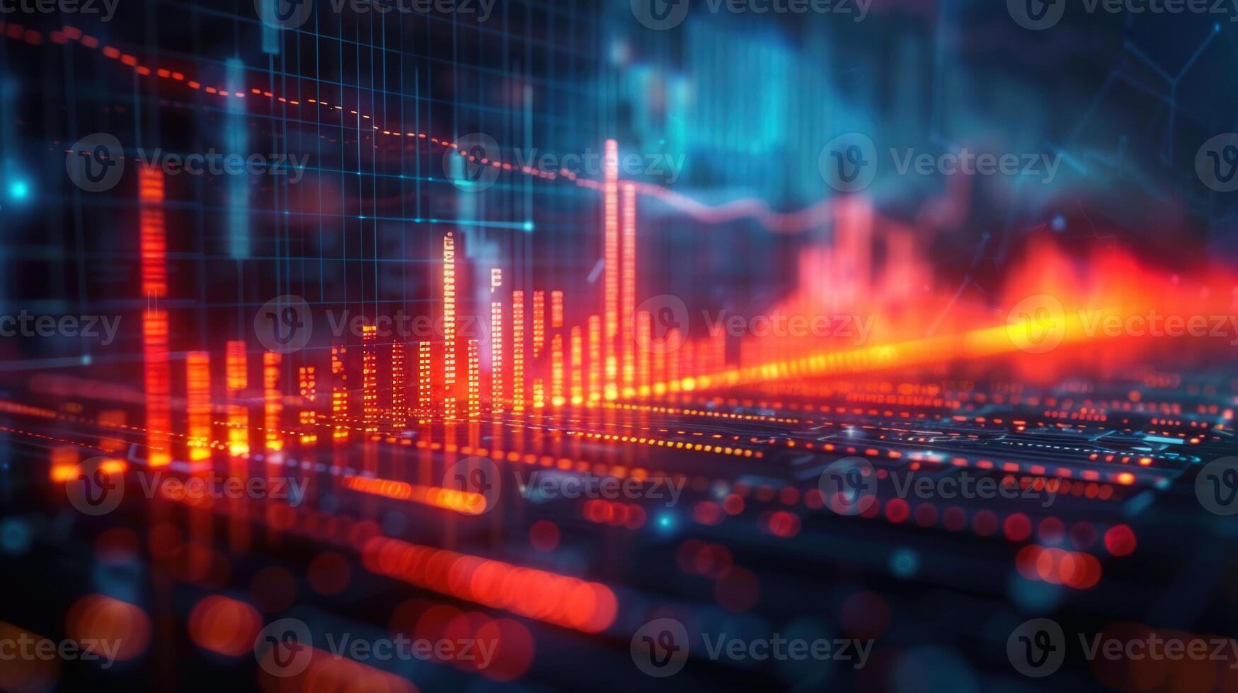 Dynamic abstract digital financial data presentation, showcasing glowing graphs and charts. photo