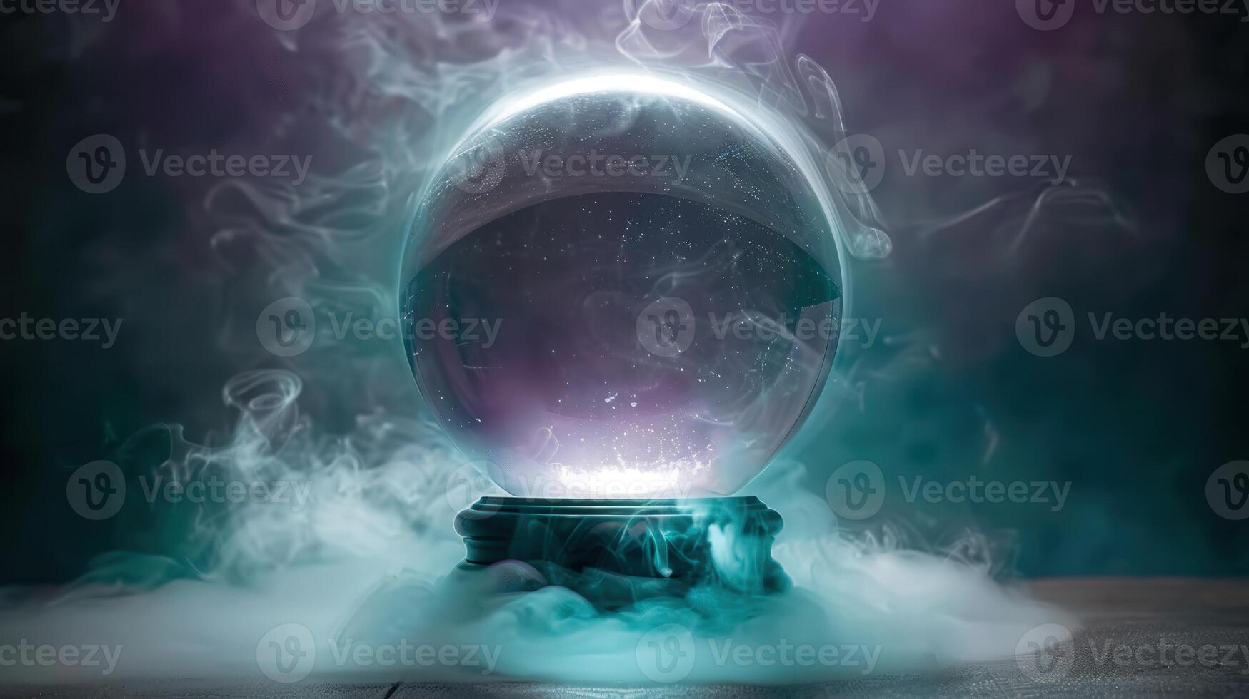 A glowing crystal ball surrounded by ethereal smoke, ready to unveil the mysteries. photo