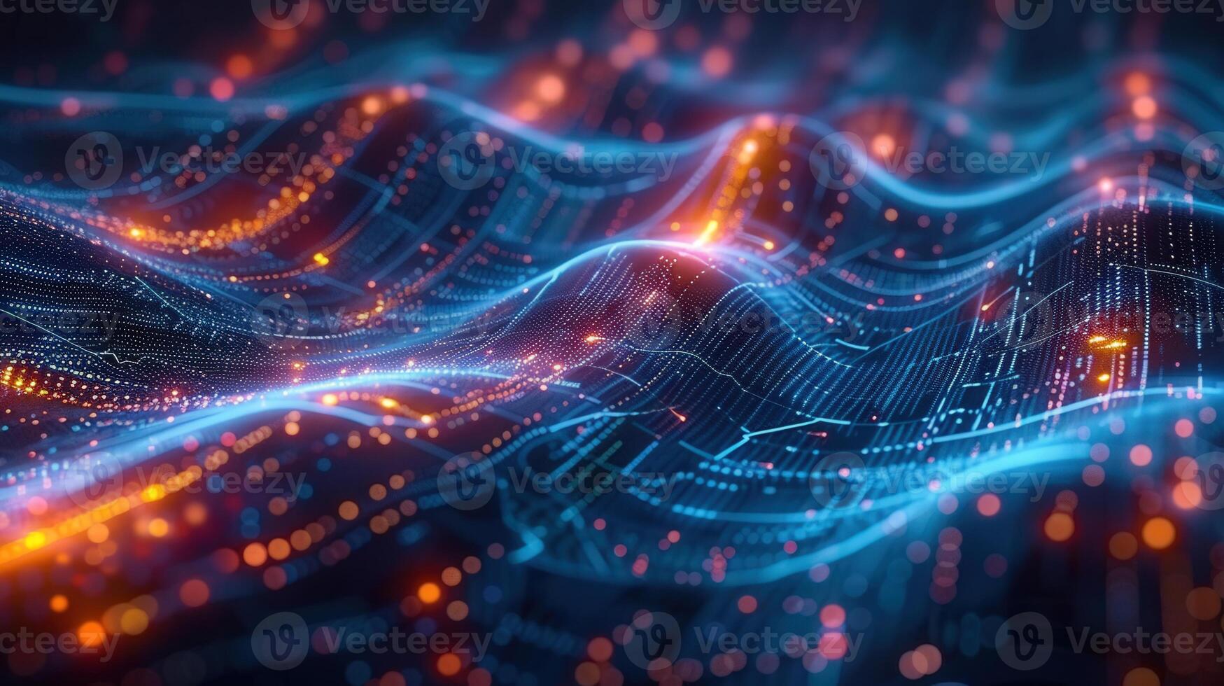 An abstract digital artwork depicting a complex data stream with vibrant colors and intricate lines. photo