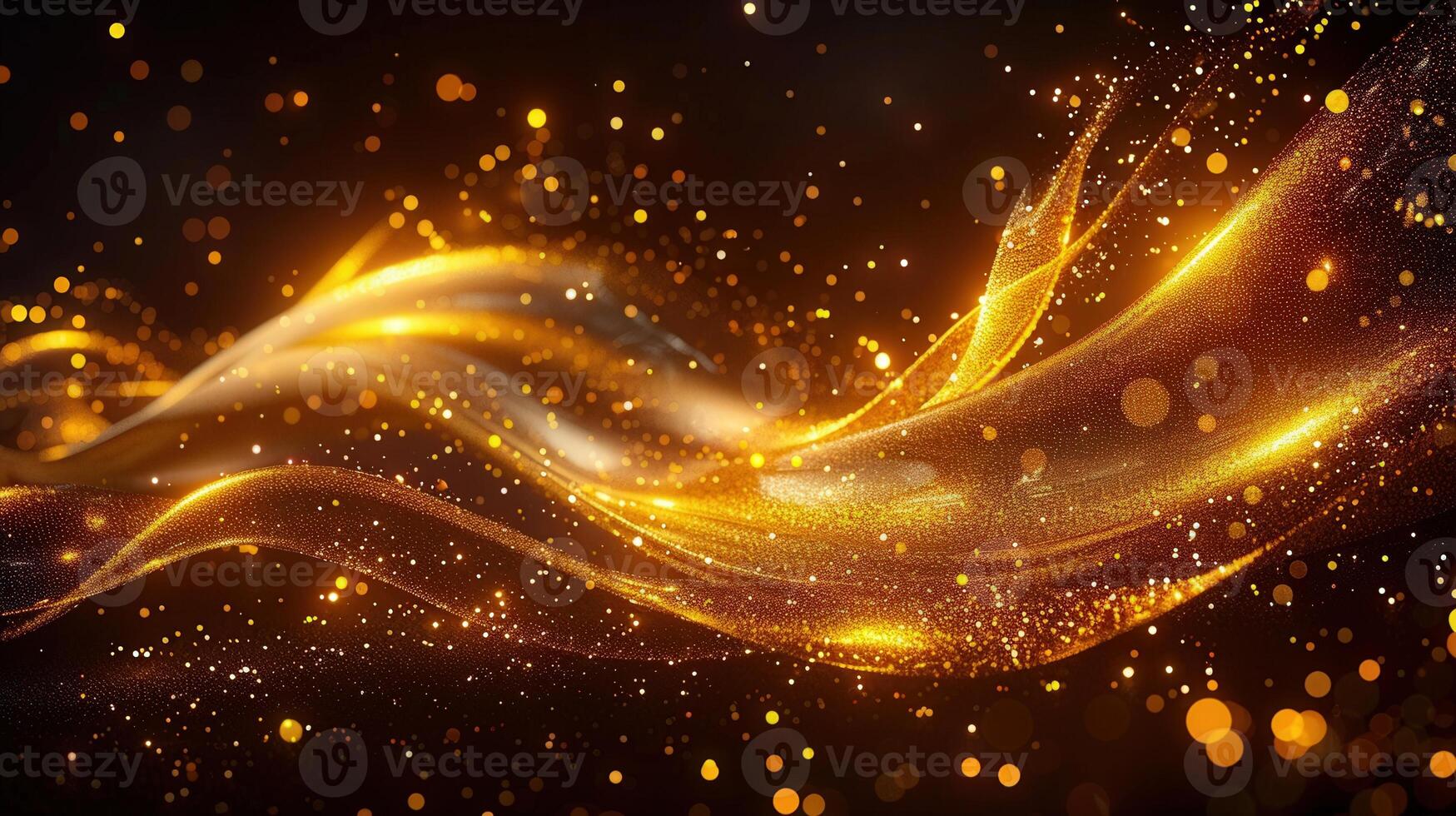 Elegant gold wave with glitter and sparks on a dark background, creates a luxurious feel. photo