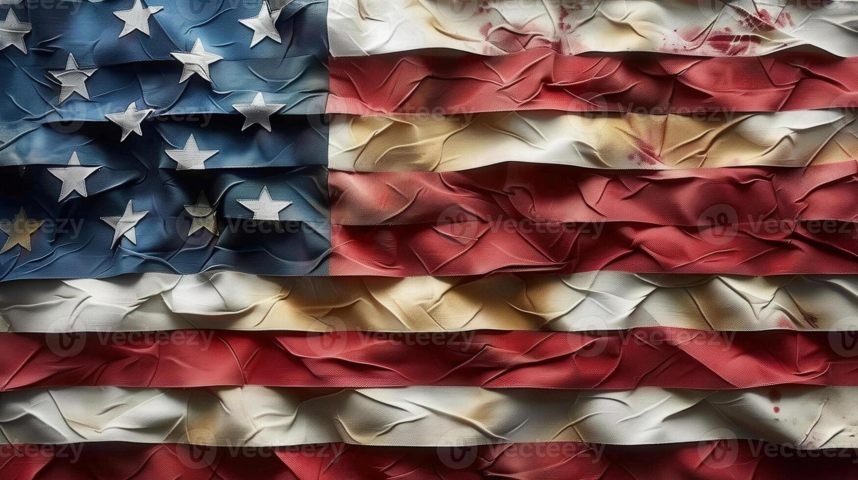 An artistic rendering of the American flag, featuring textured and aged colors and design elements. photo