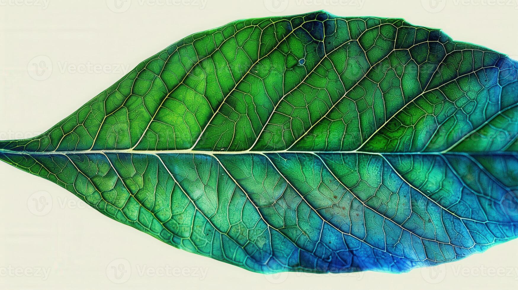 An up-close view of a vivid green leaf, revealing intricate veins and natural beauty. photo