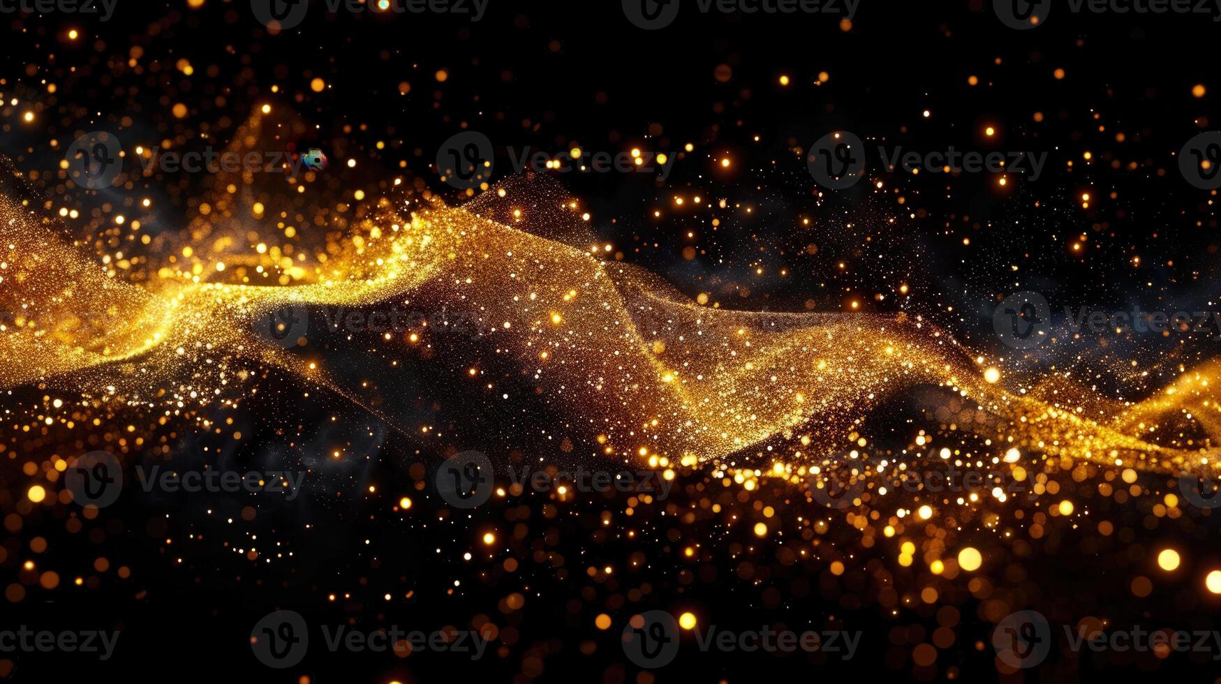 Stunning abstract background featuring gold glitter particles in a dynamic and flowing wave. photo