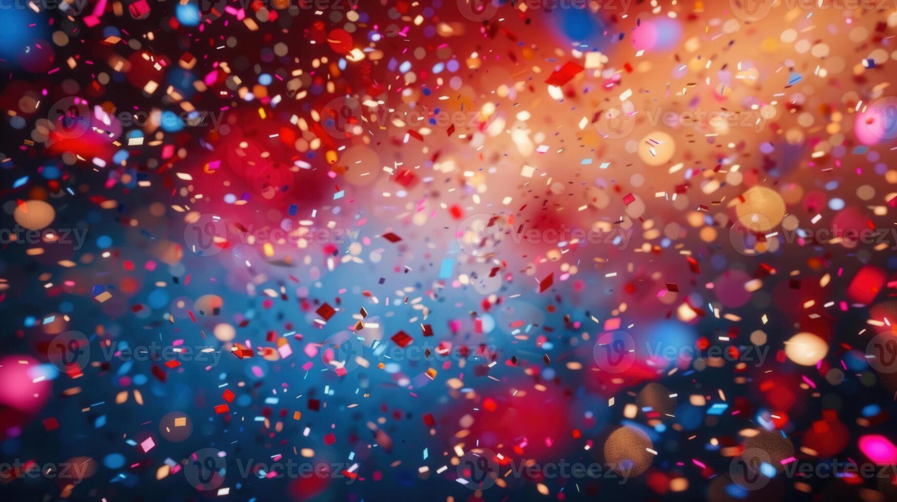 Colorful confetti raining down with a blurred bokeh effect, perfect for celebrations and parties. photo