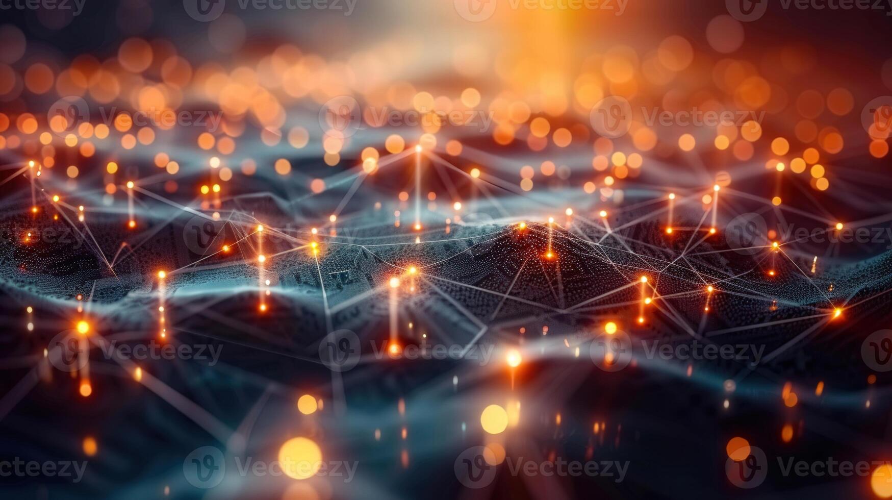 A mesmerizing digital network with glowing nodes and interconnected lines, creating a tech-focused design. photo