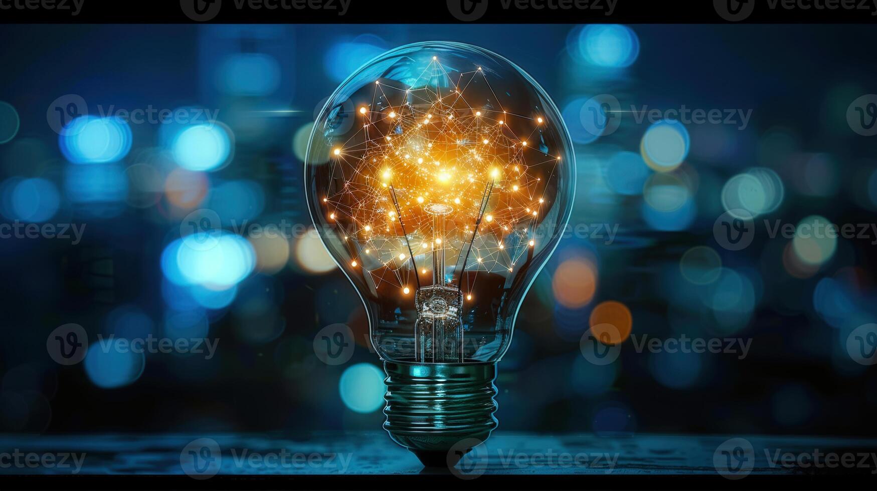 A glowing lightbulb with a network inside, representing the concept of bright ideas and technology. photo