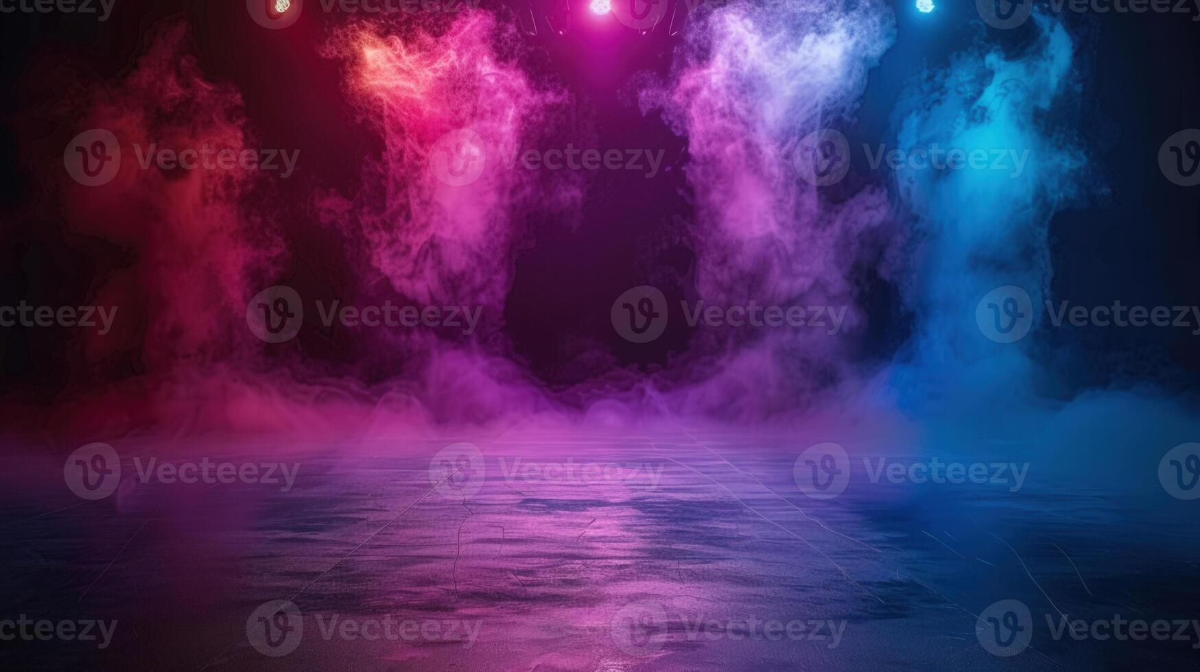 Colorful stage with vibrant smoke and spotlights creates a visually stunning and artistic atmosphere. photo