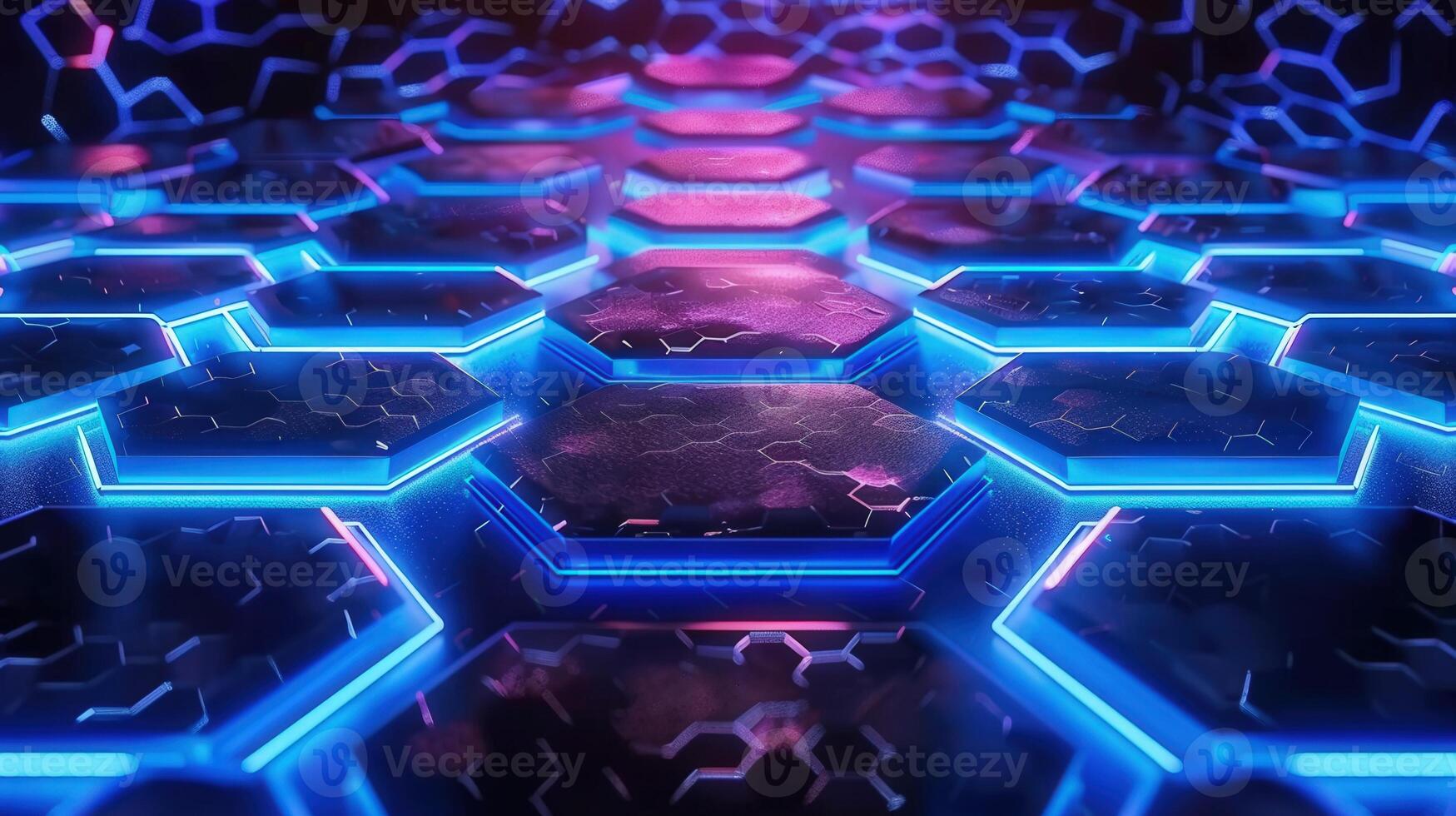 A vibrant digital illustration features illuminated hexagonal shapes, creating a futuristic and dynamic design. photo