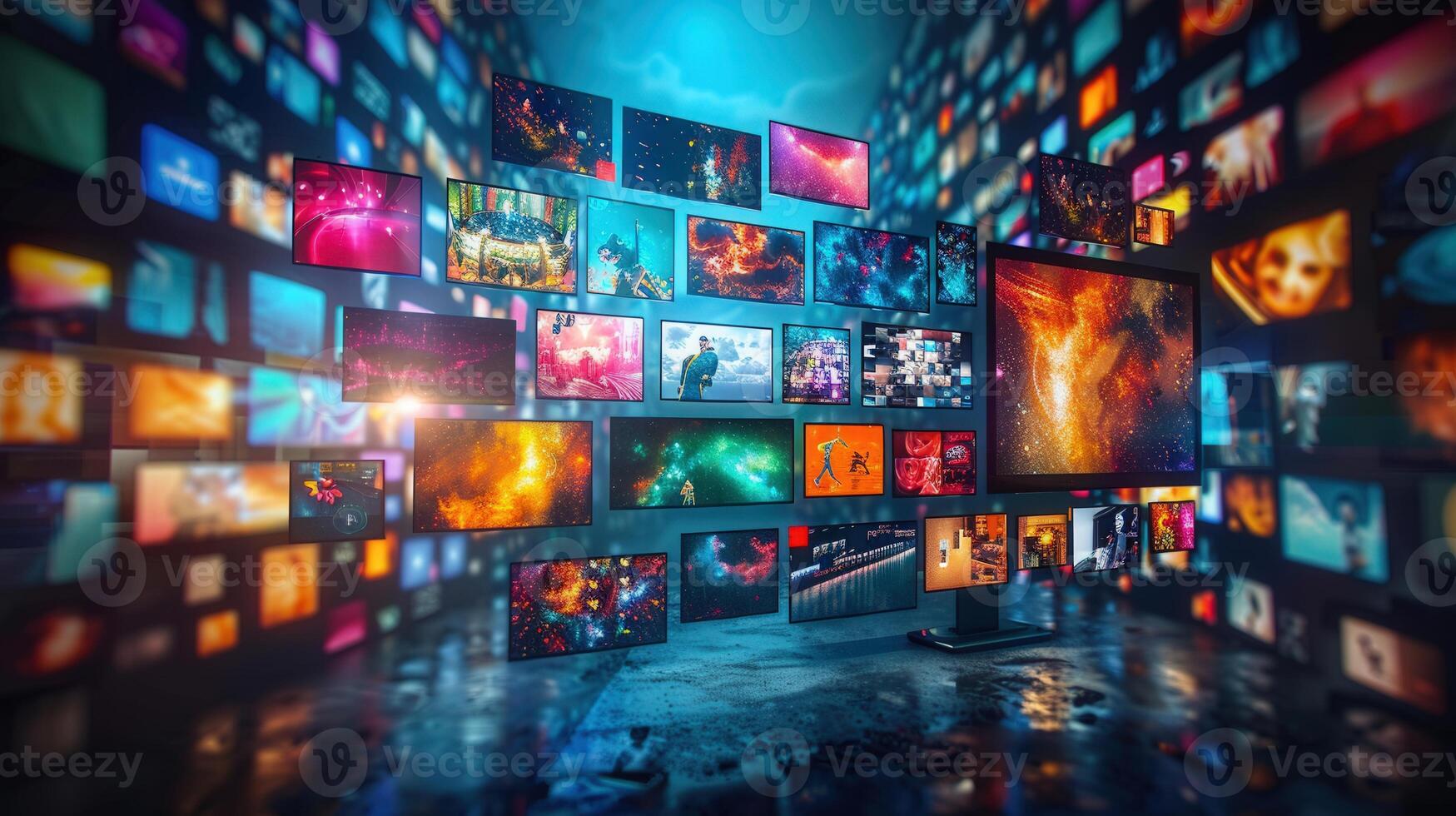 An eye-catching composition of multiple screens displaying various visuals and data beautifully. photo