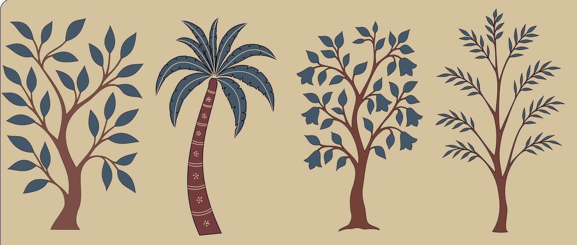 Trees drawn in Indonesian batik style vector