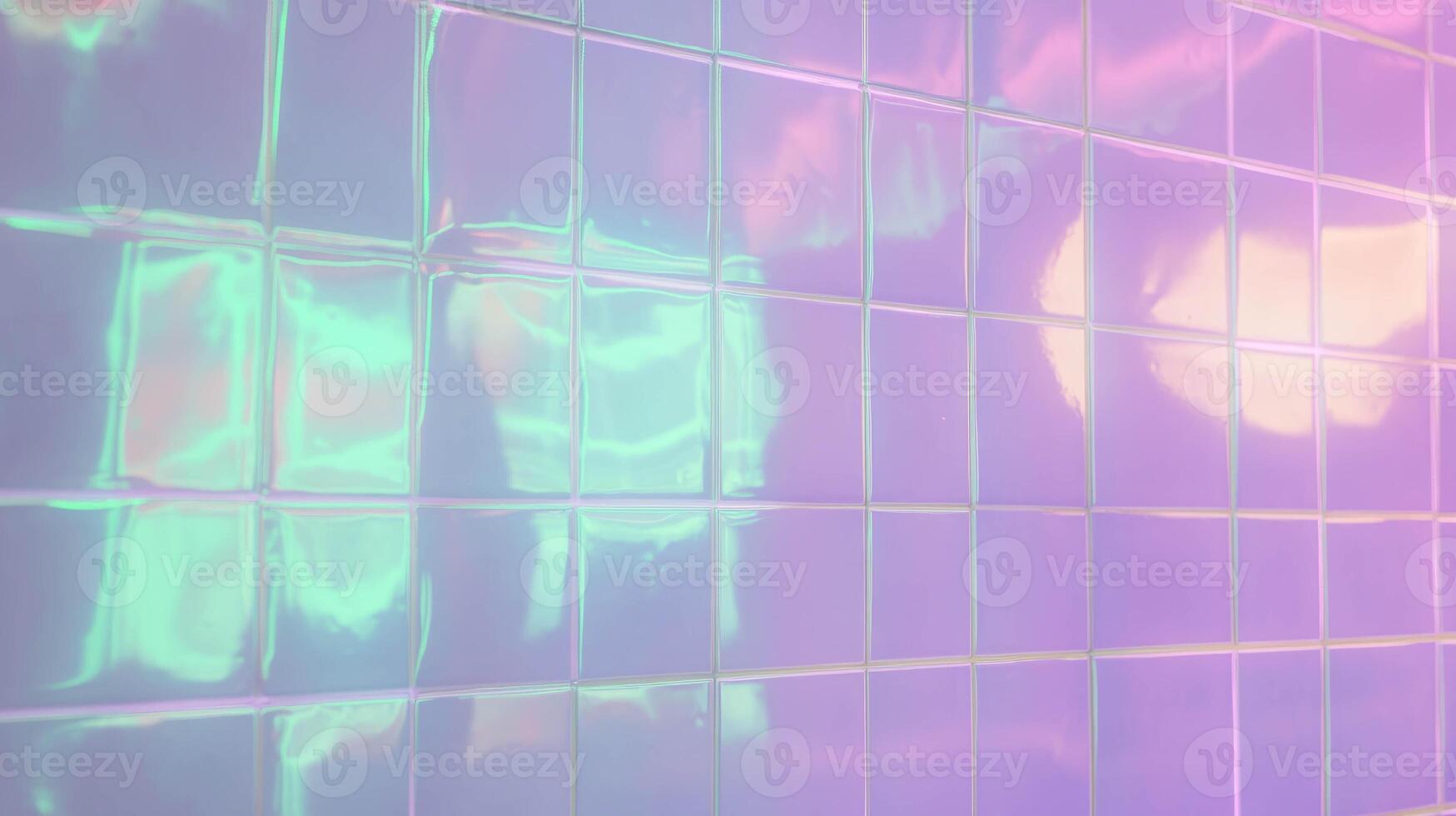 Vibrant purple tiled wall with green neon glow for modern interior design photo