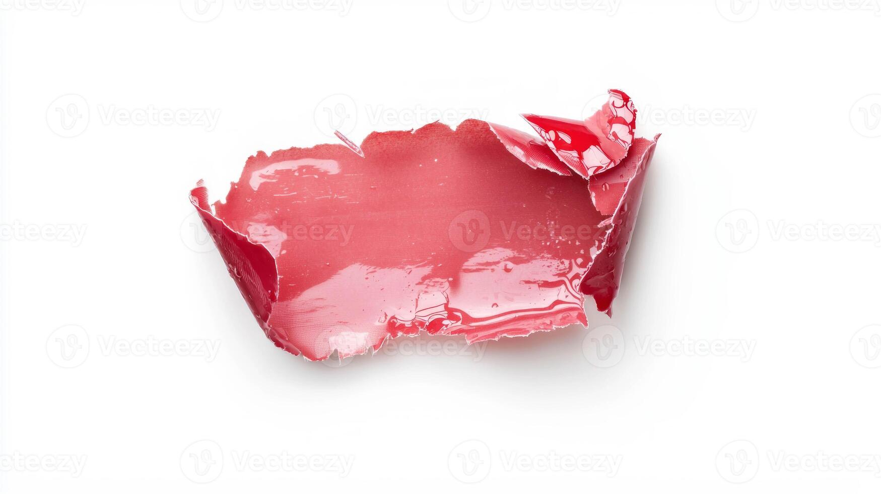 Red torn paper with glossy finish on white background photo