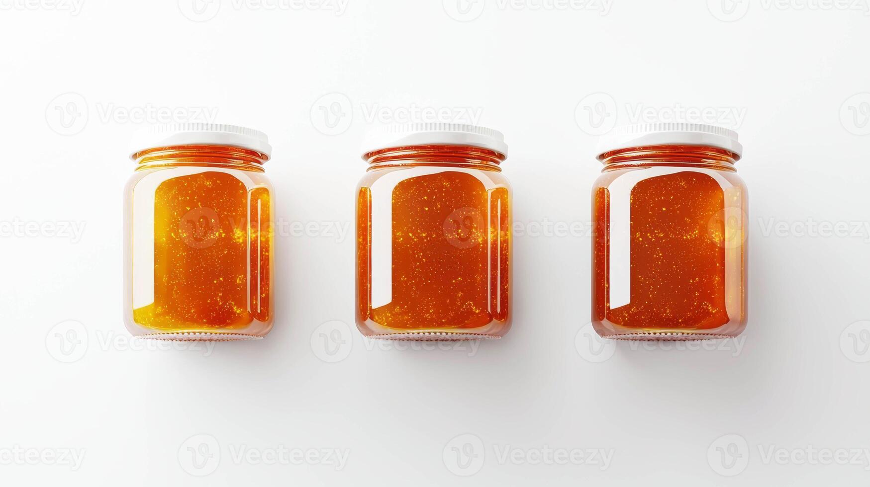 Realistic rosemary and orange marmalade in glass jars on white background photo