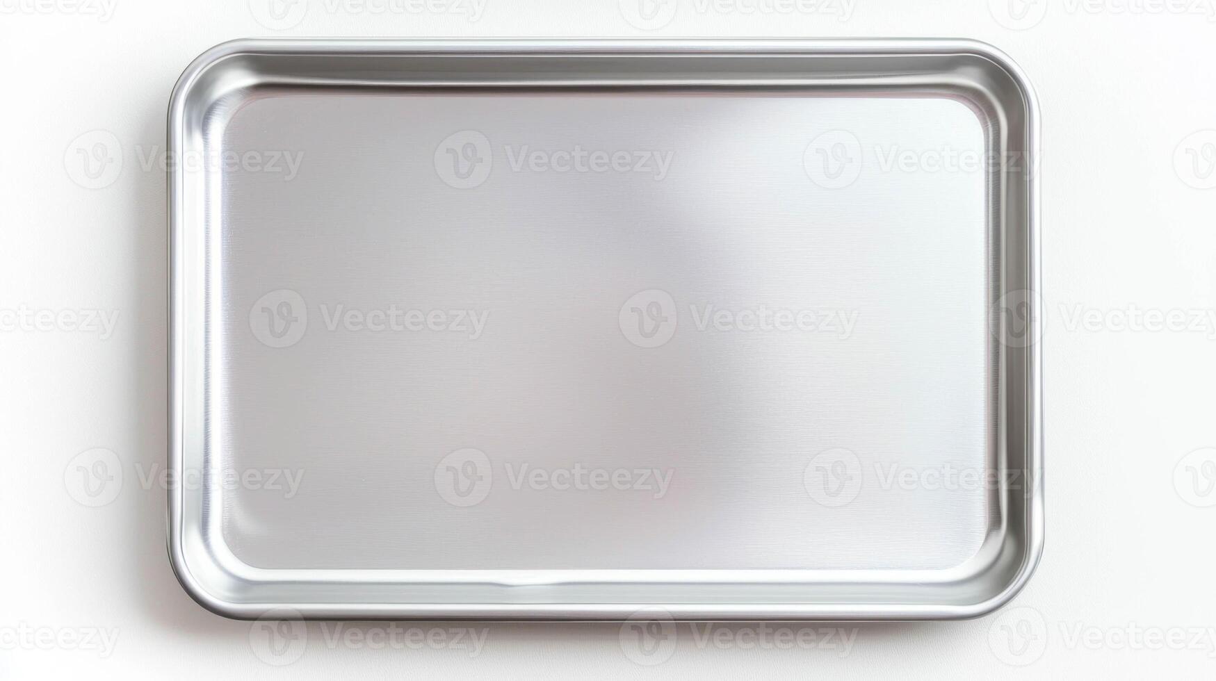 Realistic empty square tin serving tray for kitchen and dining display photo