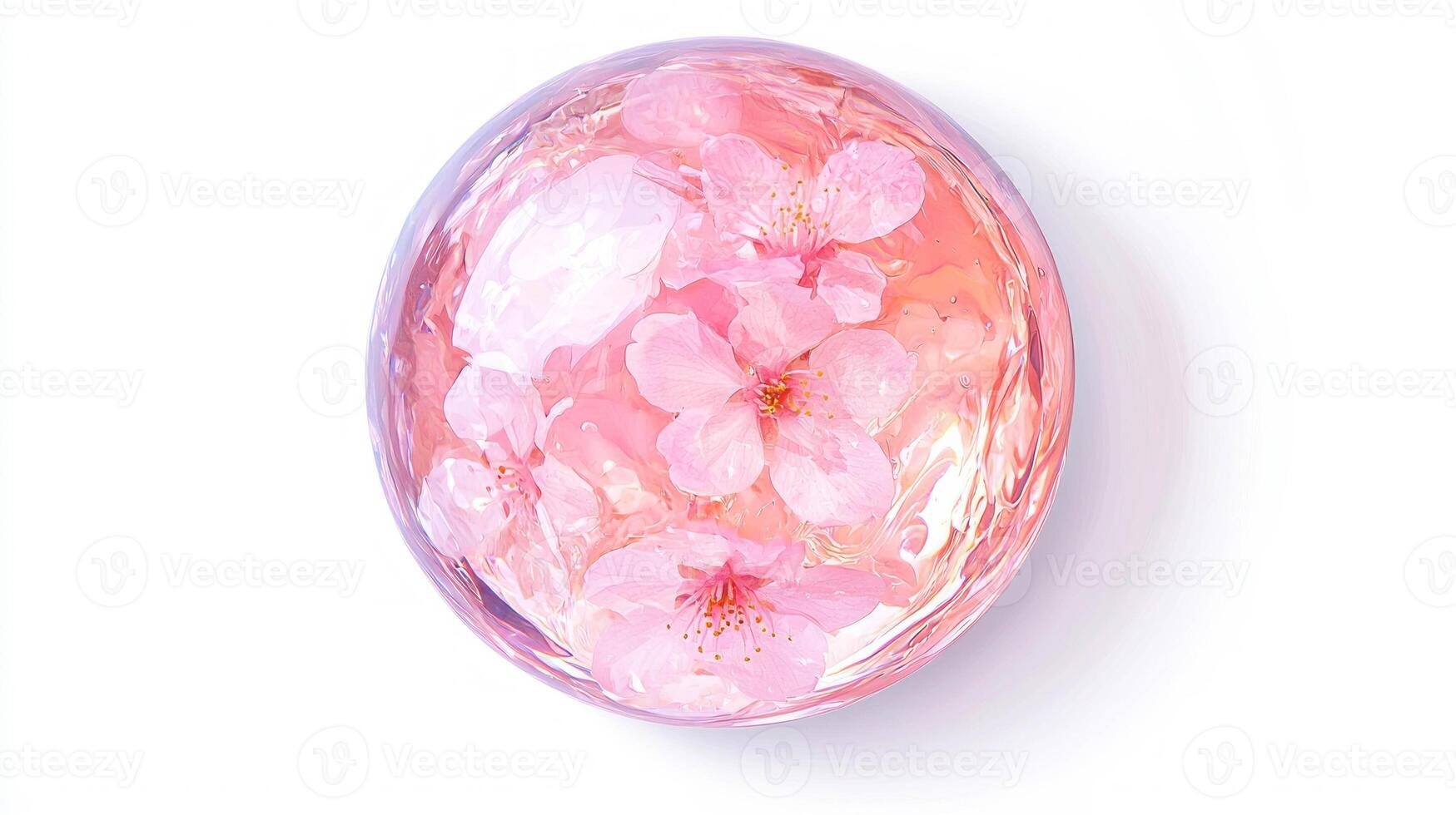 Realistic sakura petals display on mirror reflecting beauty and tranquility photo