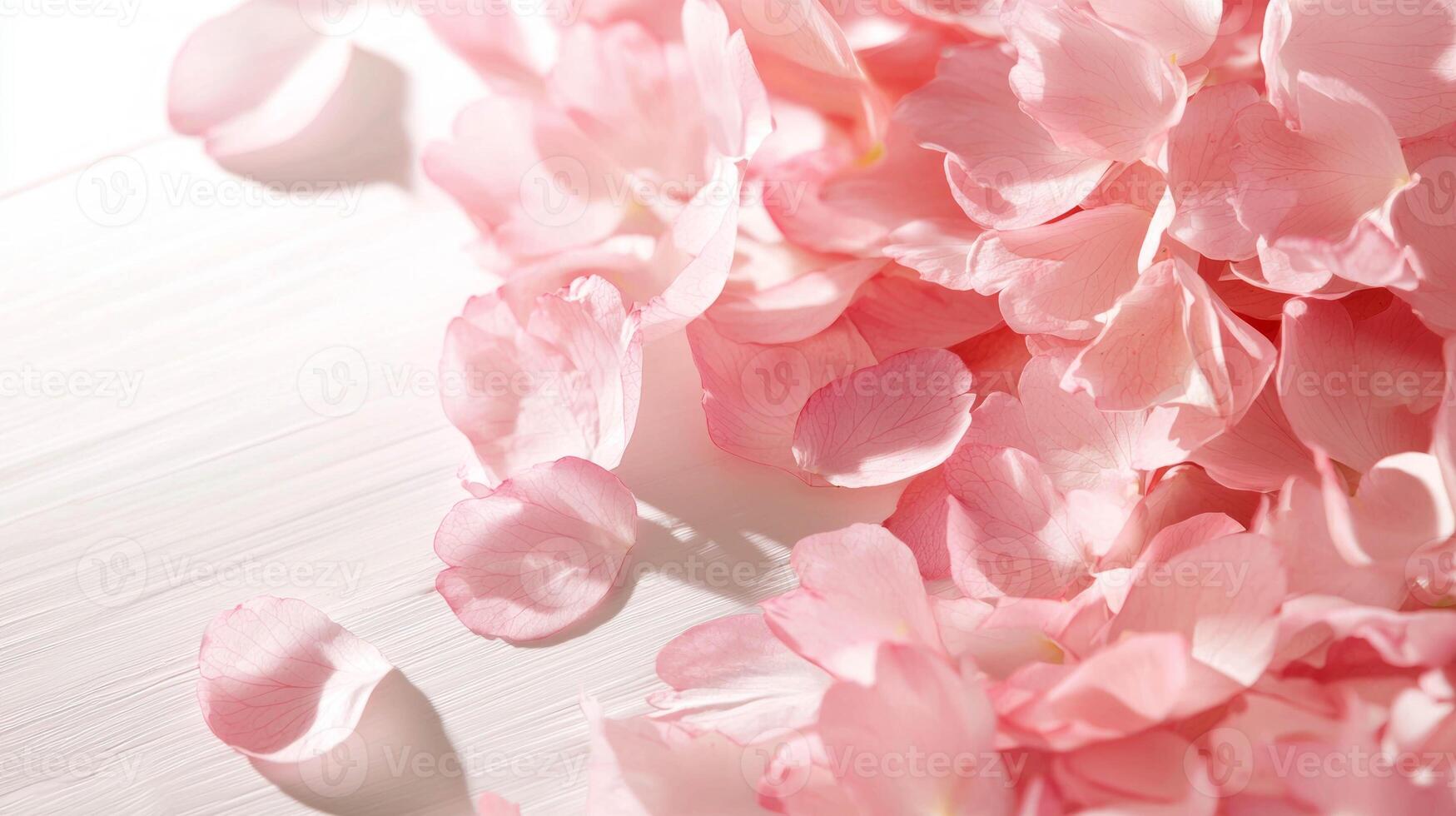 Sakura petals forming a heart shape on soft white background for romantic design photo