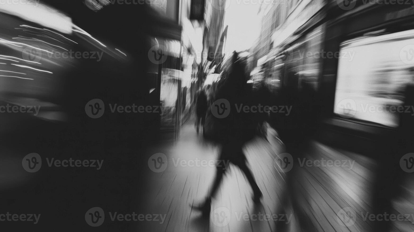 Urban blur in motion. black and white abstract city chaos for artistic backgrounds photo
