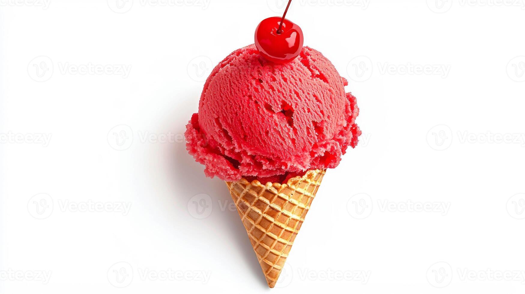 Delicious watermelon and coconut ice cream cone with cherry topping for summer desserts photo