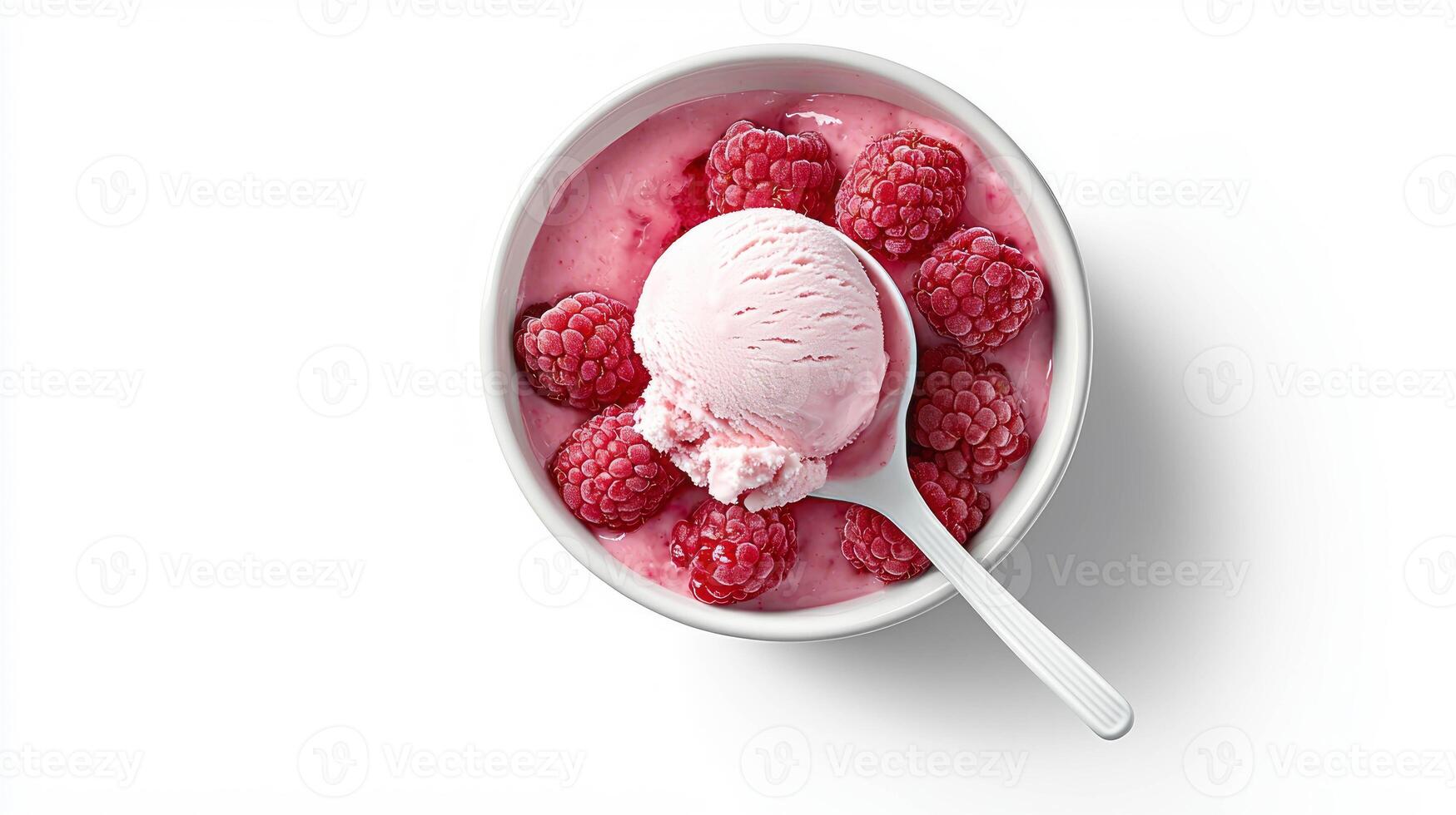 Fresh raspberries with ice cream in ceramic bowl for dessert inspiration photo