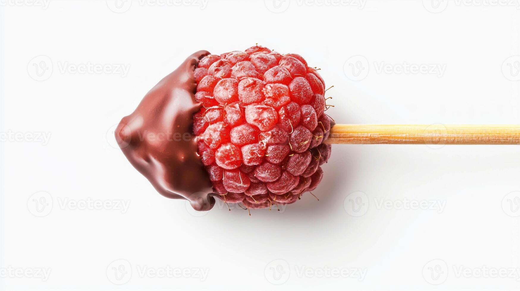 Delicious raspberry skewer dipped in chocolate for gourmet desserts and creative culinary presentation photo