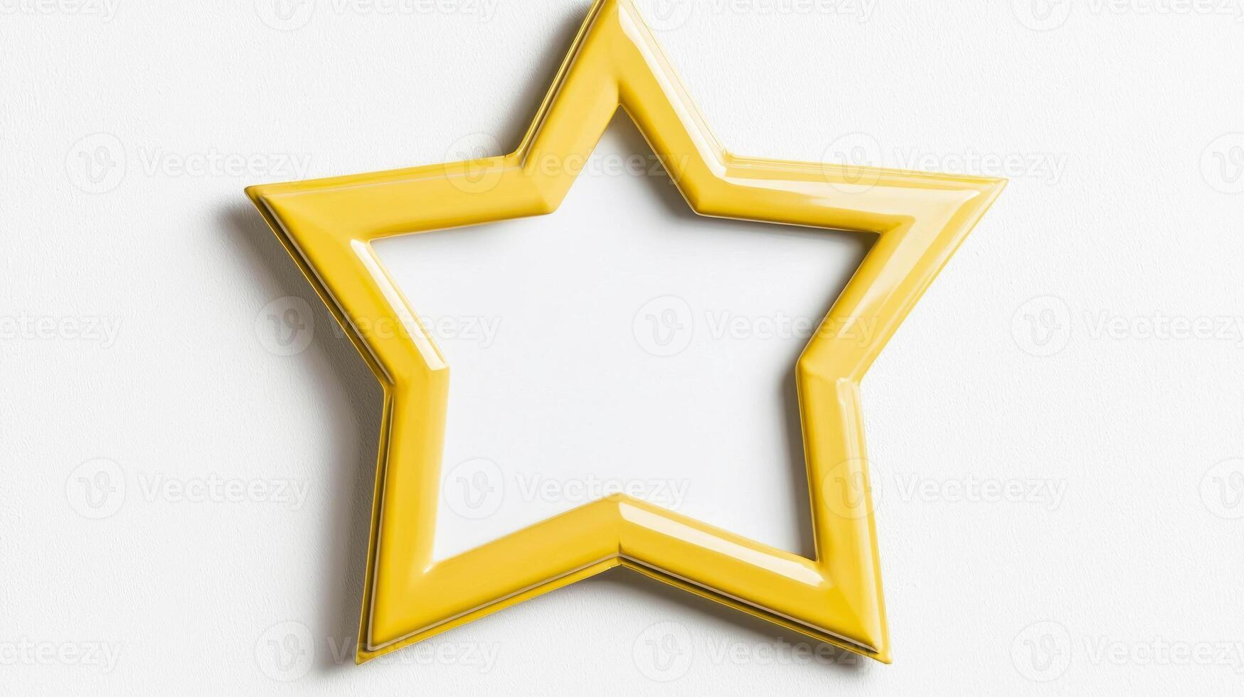 Realistic empty star shaped yellow frame for creative design, art display, and home decoration photo