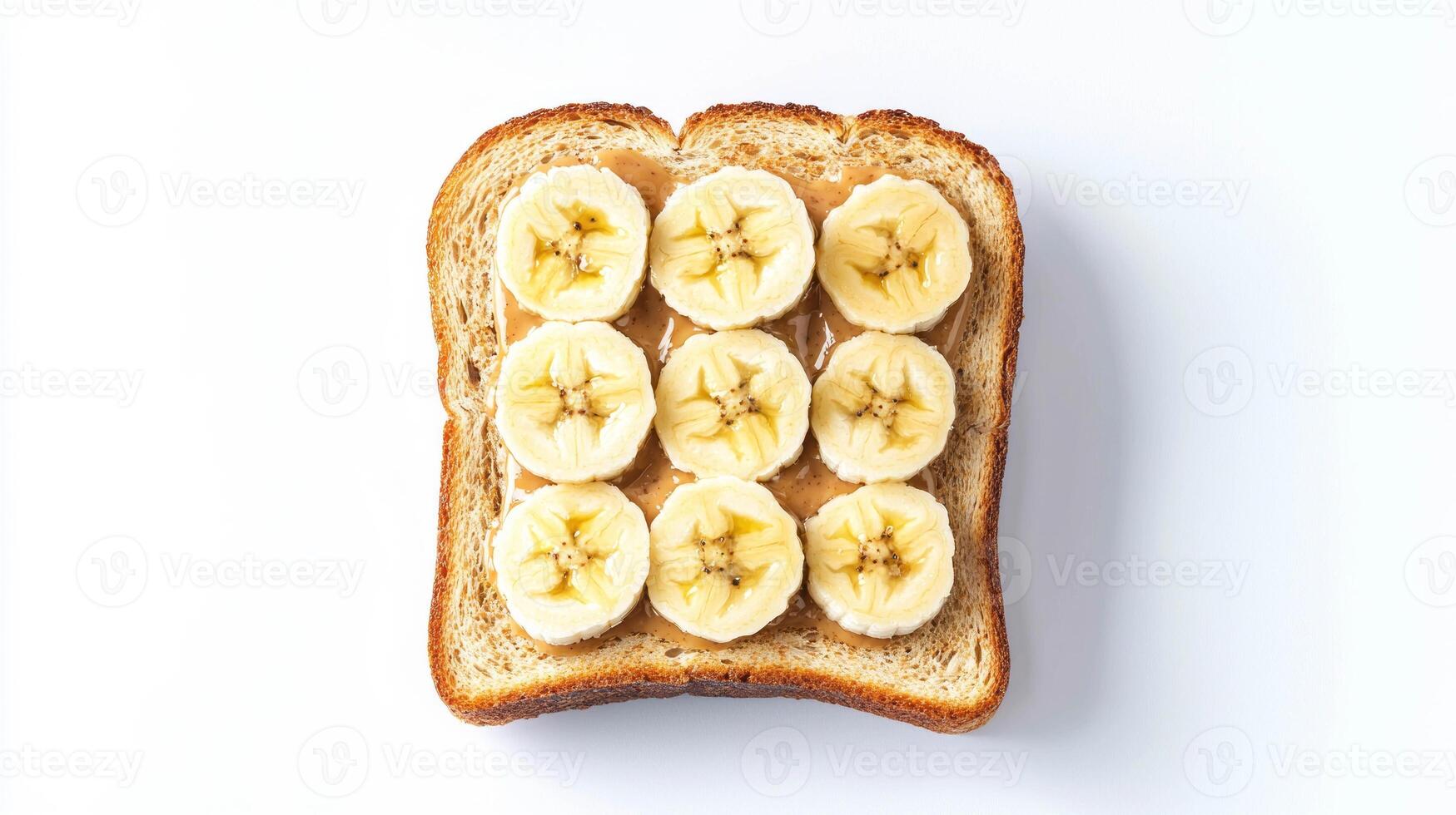Delicious whole wheat toast with peanut butter and banana slices for a nutritious breakfast photo