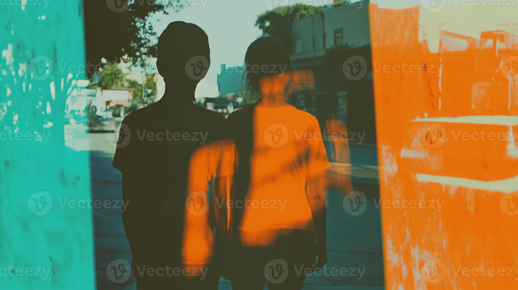 Urban silhouette contrast with grunge rust overlay in a vibrant cityscape photo