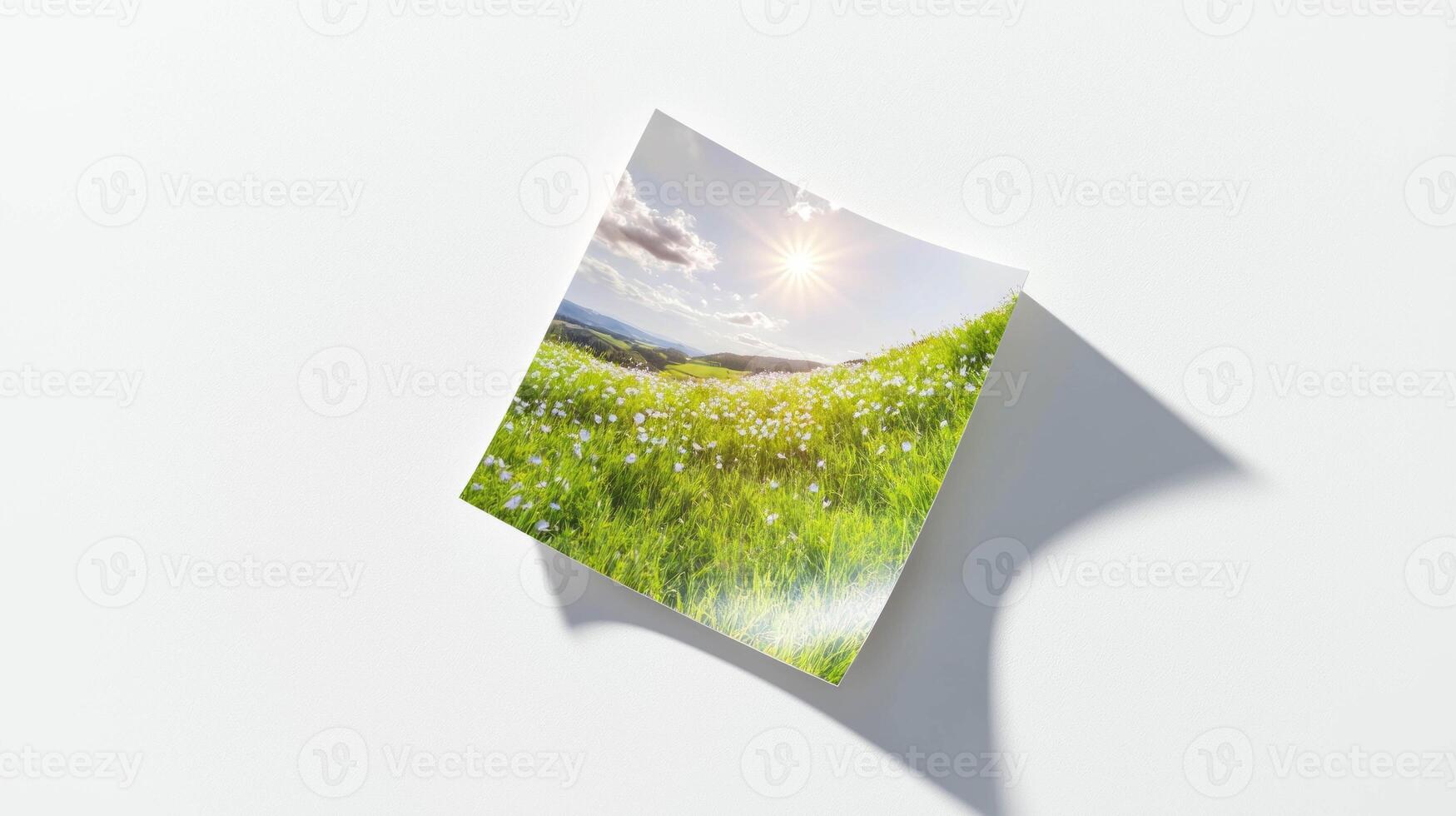 Scenic landscape on sticky note for creative design projects photo