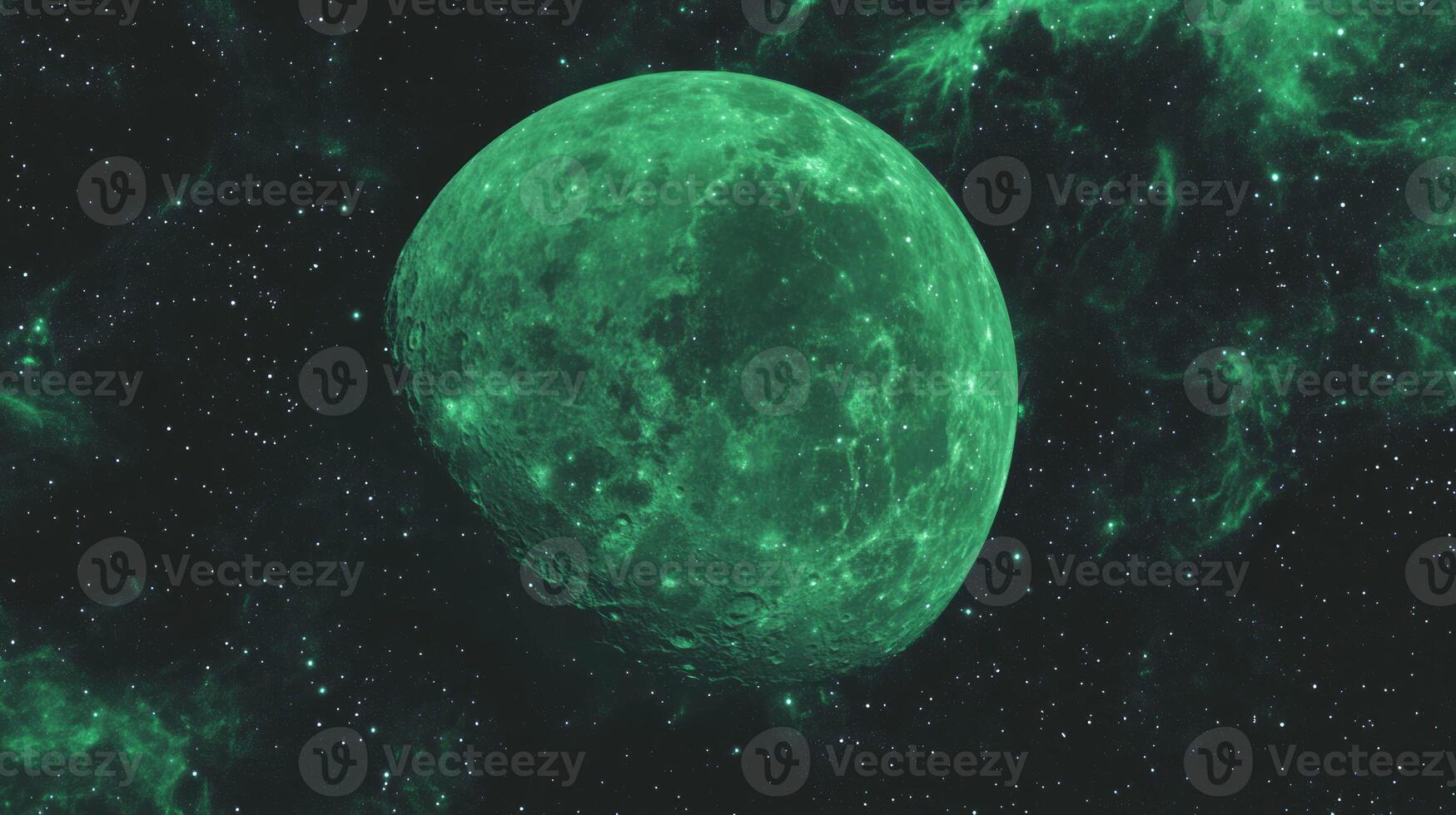 Surreal green moon in outer space with chaotic texture photo