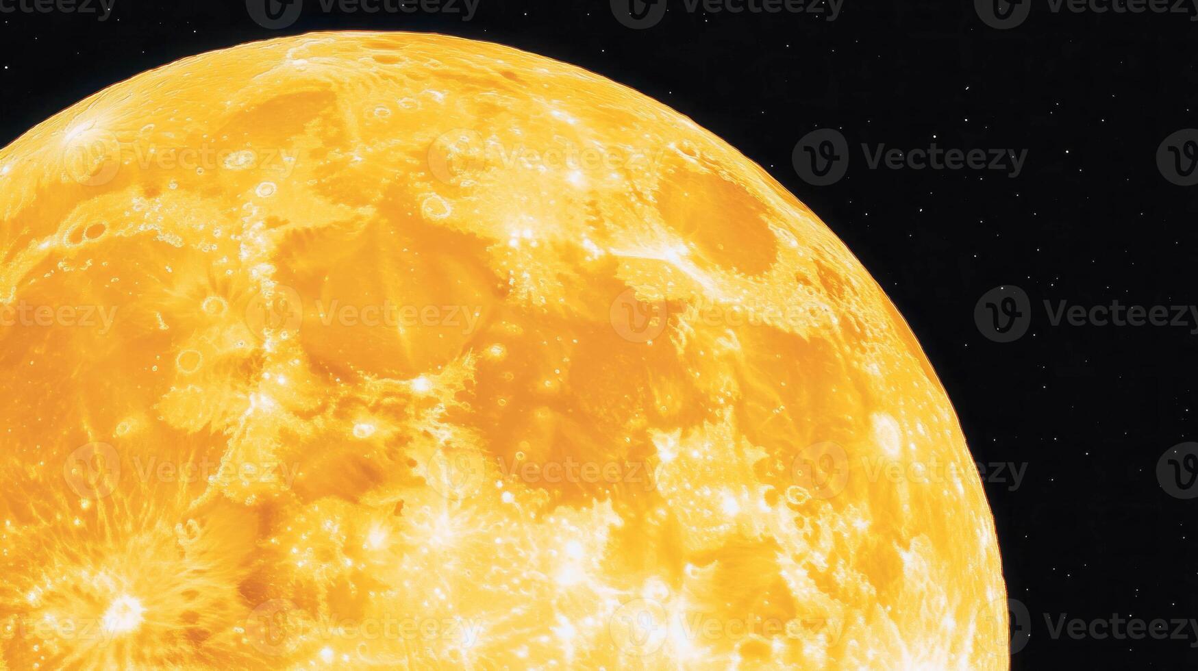 Surreal yellow moon with chaotic texture against starry night sky photo