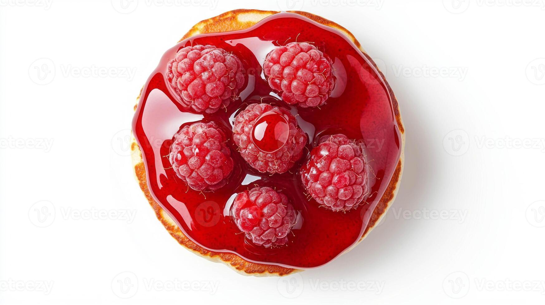 Delicious pancake with fresh raspberries and syrup for breakfast inspiration photo