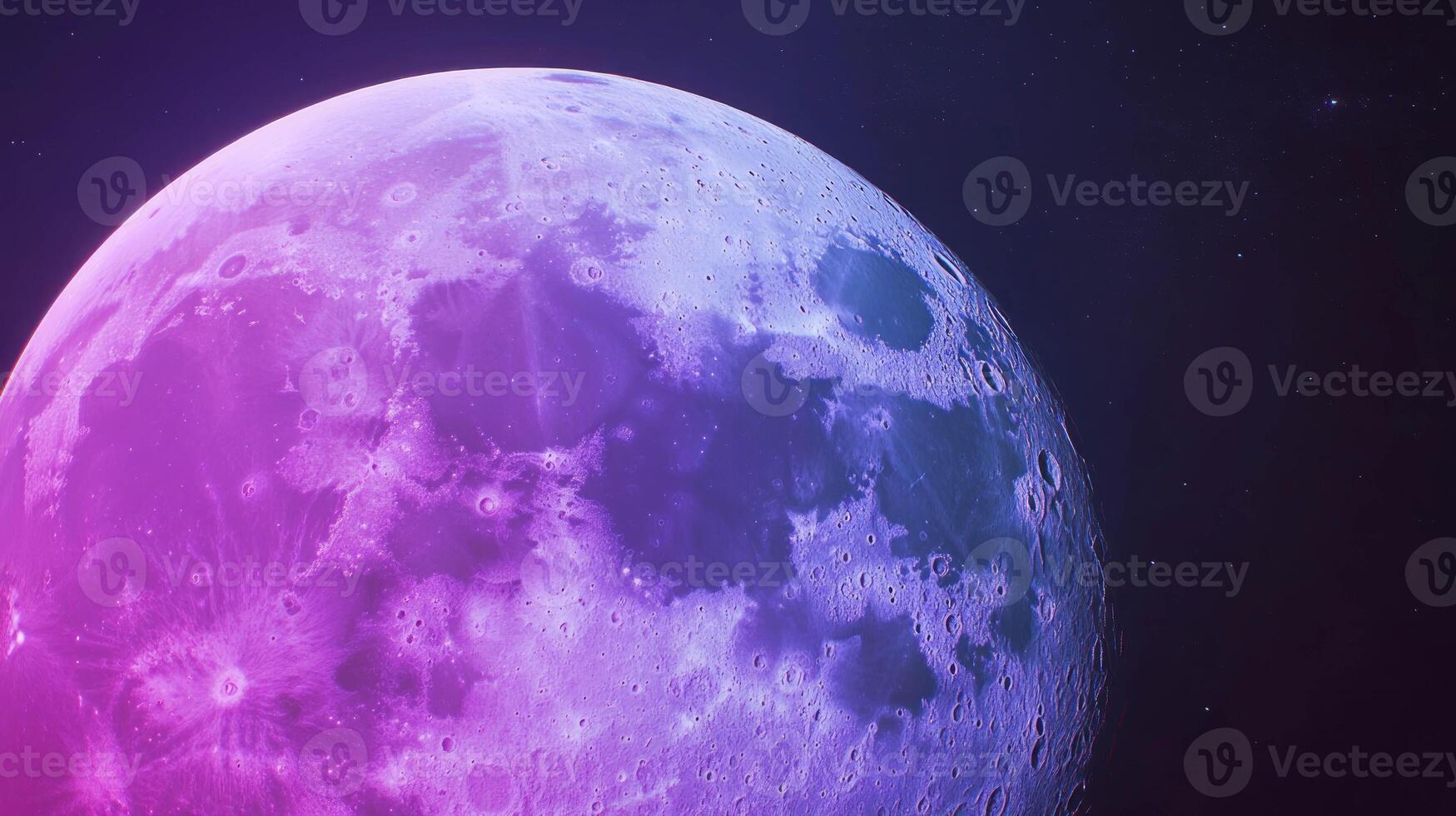 Surreal purple moon with chaotic texture in deep space photo