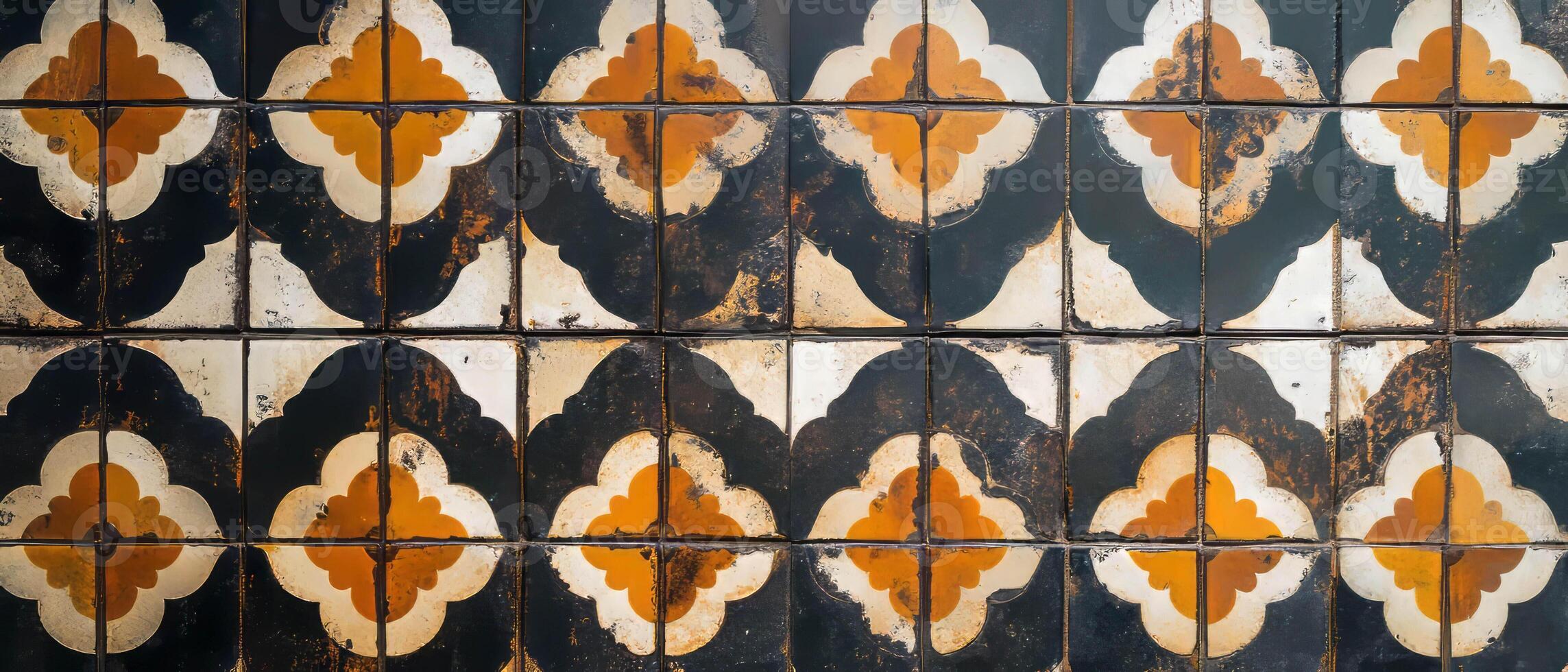 Unique geometric tile design with a black and orange patterned background enhancing any space photo