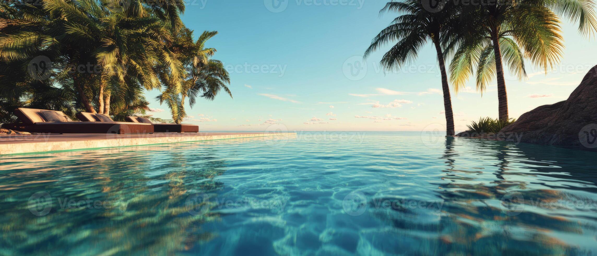Luxurious infinity pool with breathtaking ocean view in a tropical paradise photo