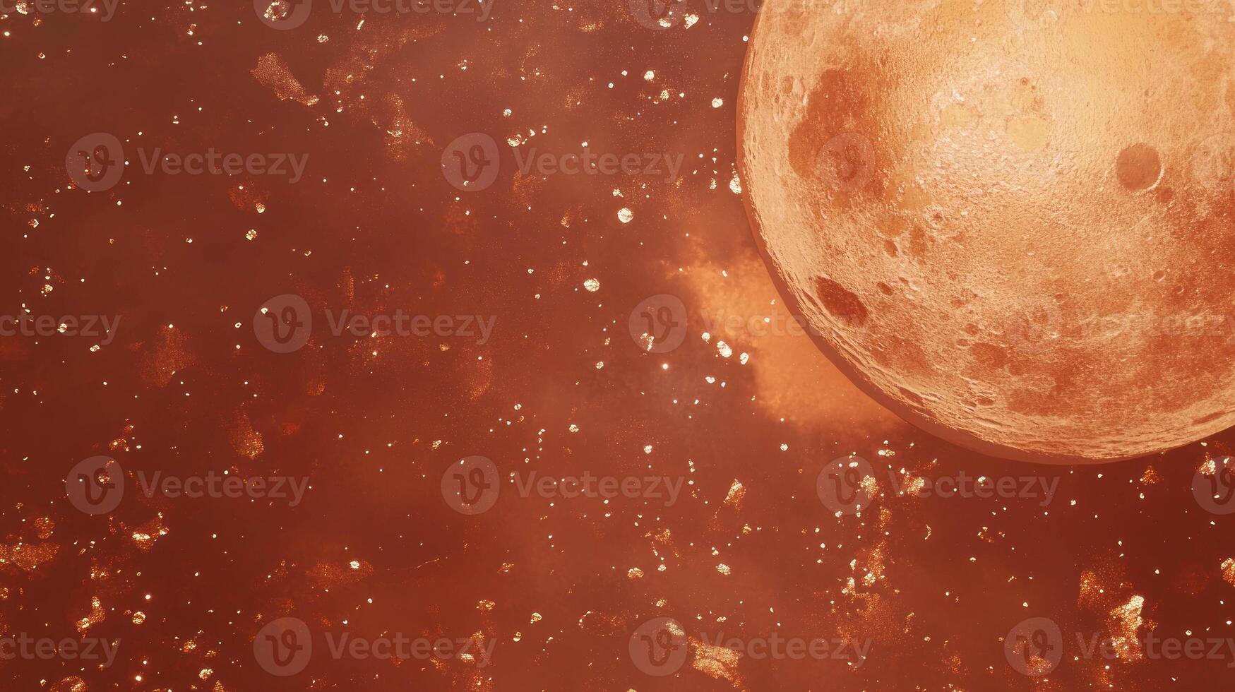 Copper-hued moon in chaotic cosmic texture for creative design photo