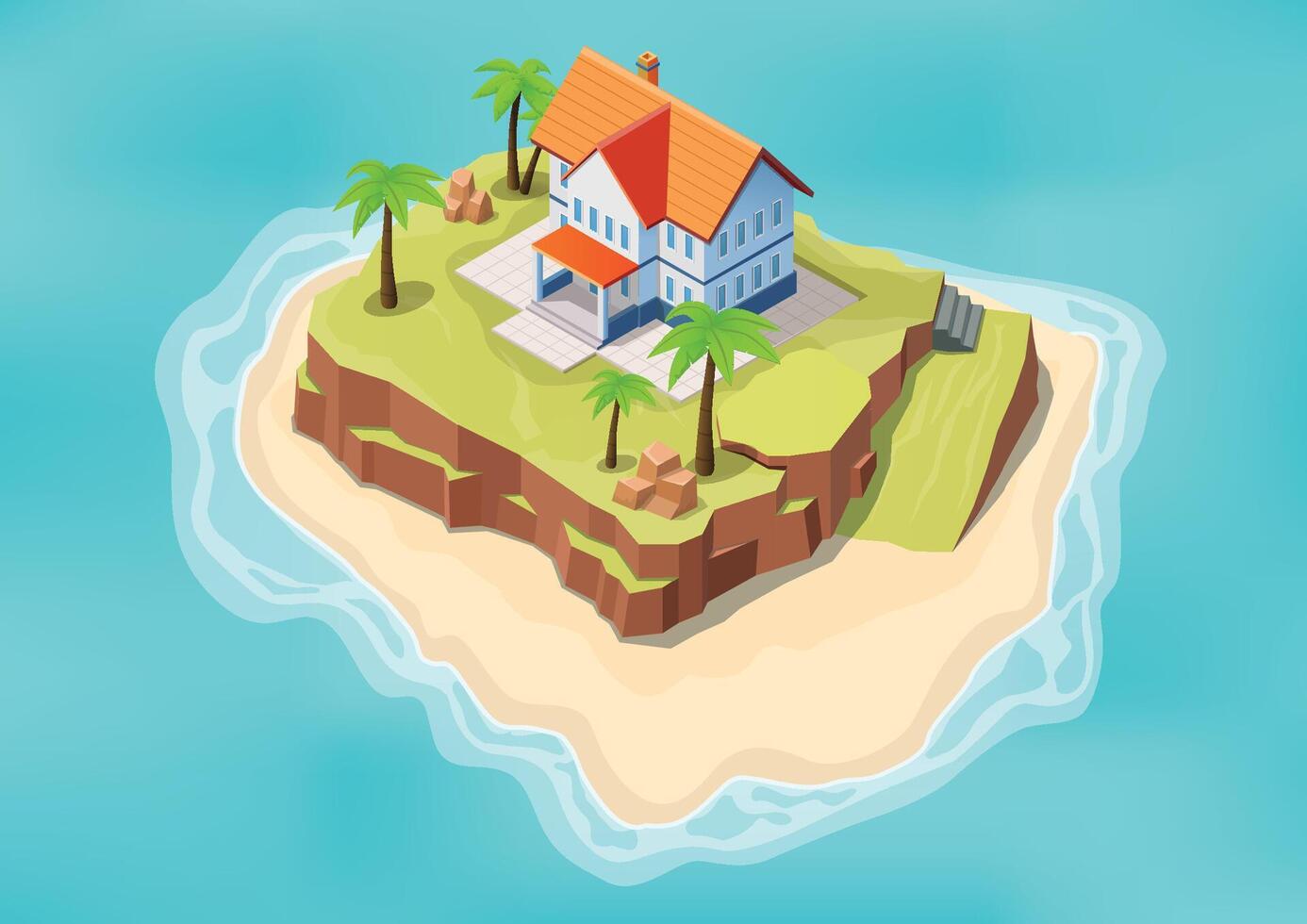 Isometric beautiful island with villa or house on the sea vector