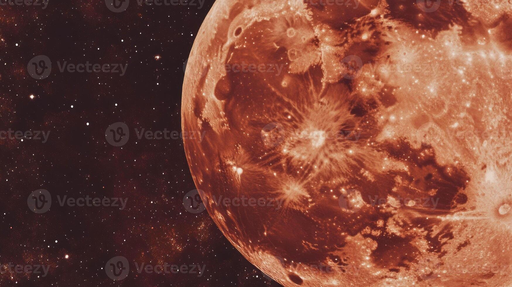 Celestial moon with copper texture and chaotic patterns in space photo