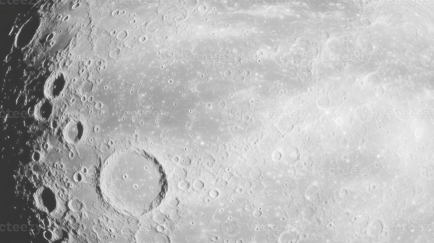 Moon surface with gray texture and craters in chaotic pattern for space design photo