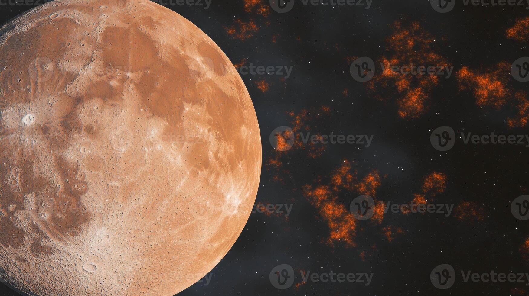 Abstract cosmic scene with moon and brown chaotic texture for creative design photo
