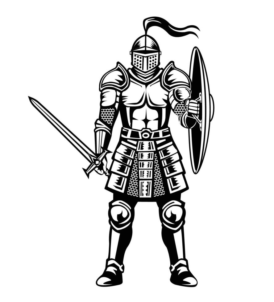 Medieval knight with sword and shield vector