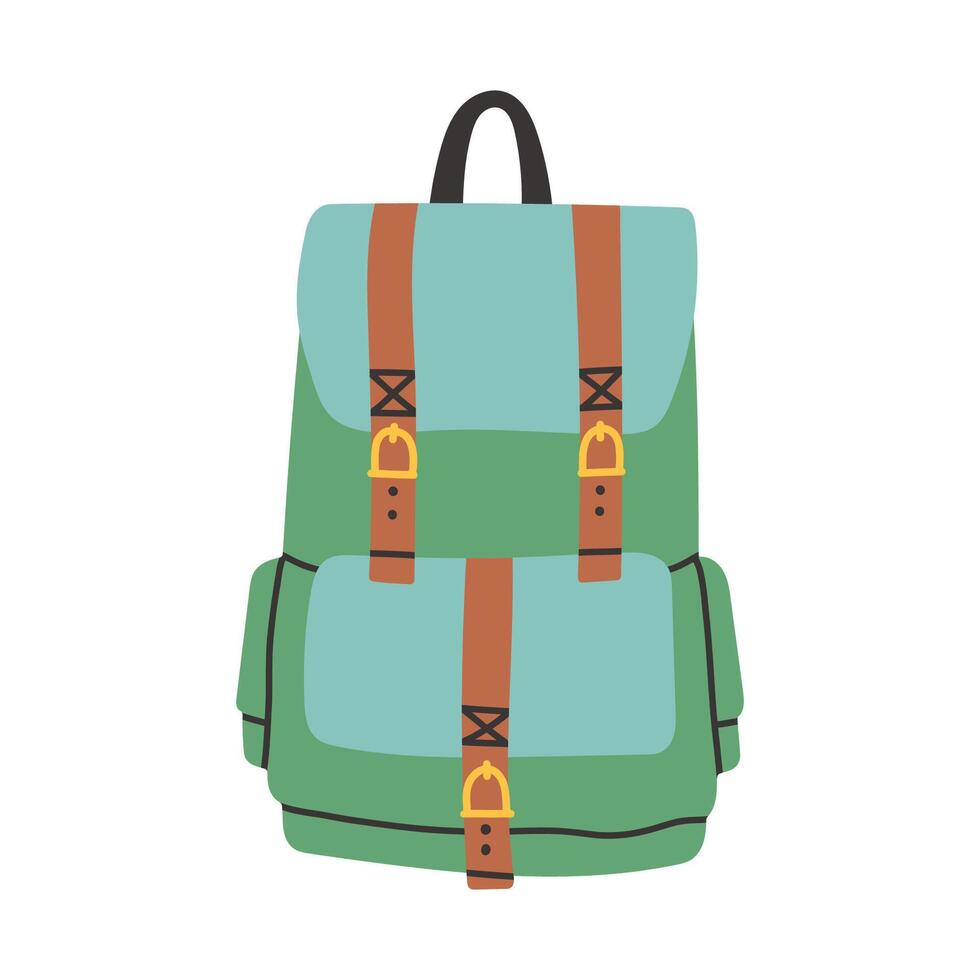 Simple camping backpack. flat modern hiking backpack. Retro looking stylish camping and mountain exploring backpack vector