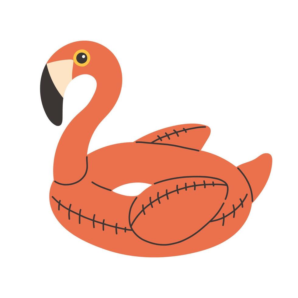 illustration of an inflatable flamingo pool ring in a coral color. Simple flat cartoon design on a white background. vector