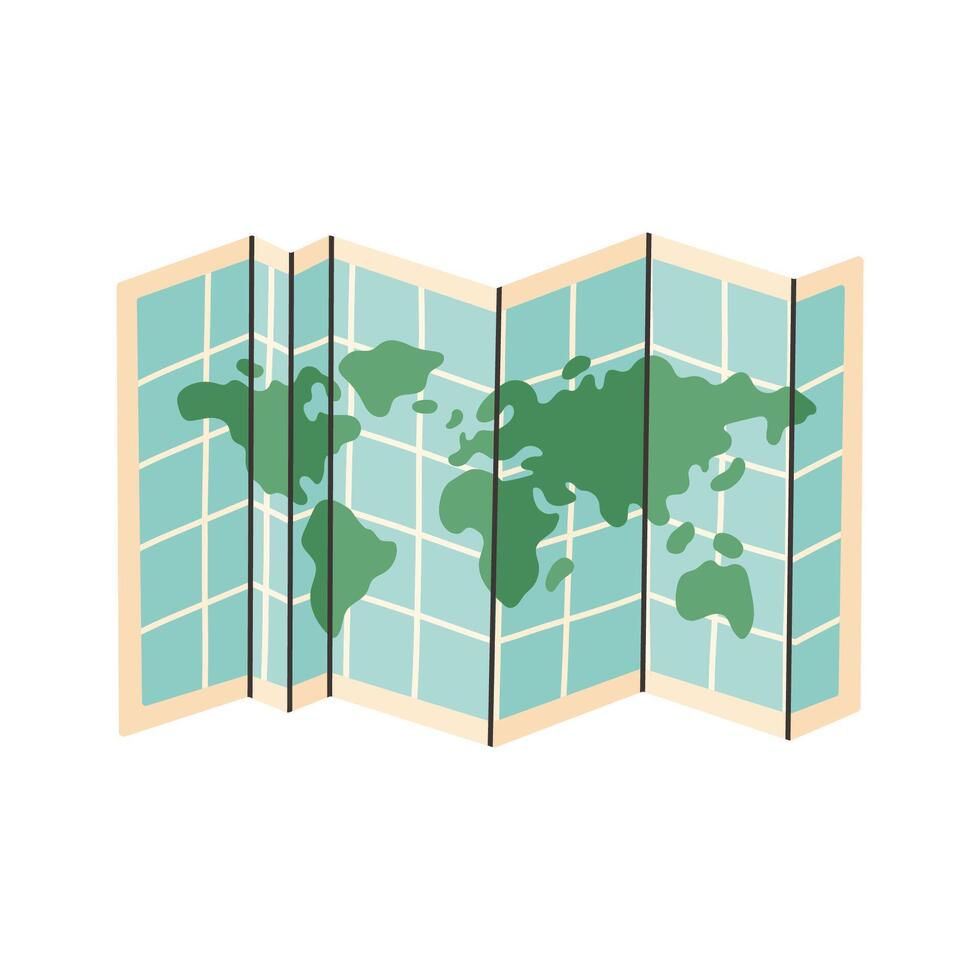 World map on paper. Camping map. GPS navigation, route movement and location search. Flat illustration isolated on white background vector