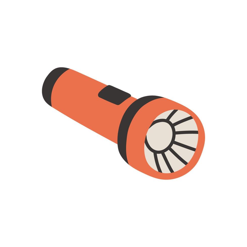 Simple red flashlight in flat style. Electric lamp illustration on isolated background. Pocket lantern sign business concept. vector