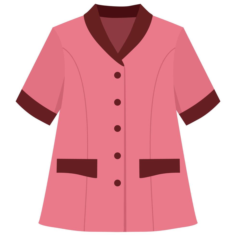 Pink short-sleeved uniform top with brown trim and pockets vector