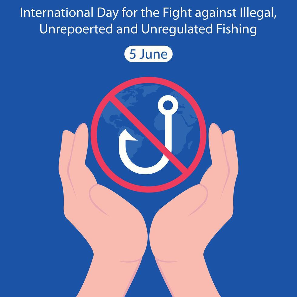 illustration graphic of a pair of hands raised symbol prohibiting the use of fishing hooks, perfect for international day, fight against illegal, unreported, unregulated fishing, celebrate. vector