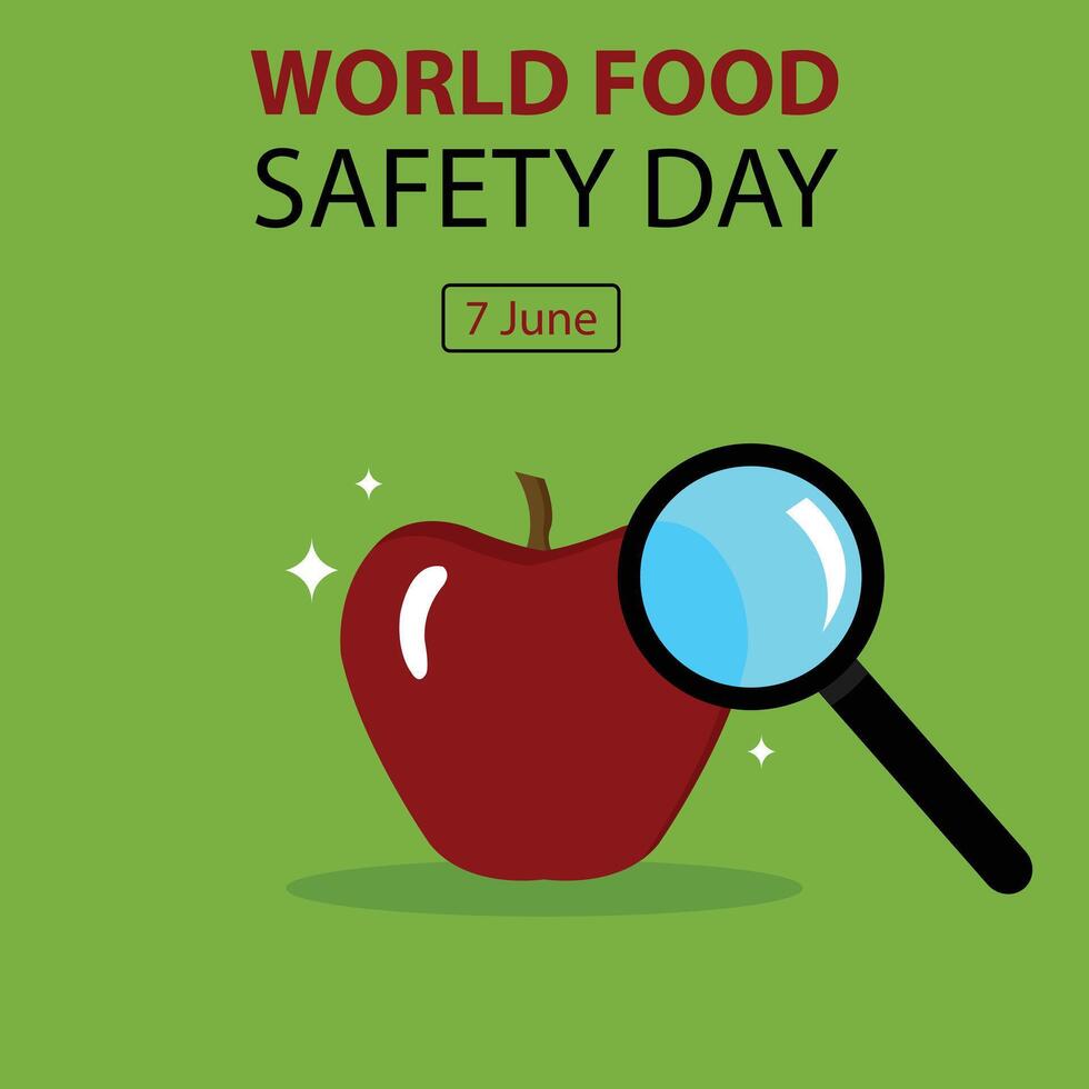 illustration graphic of an apple and a magnifying glass, perfect for international day, world food safety day, celebrate, greeting card, etc. vector