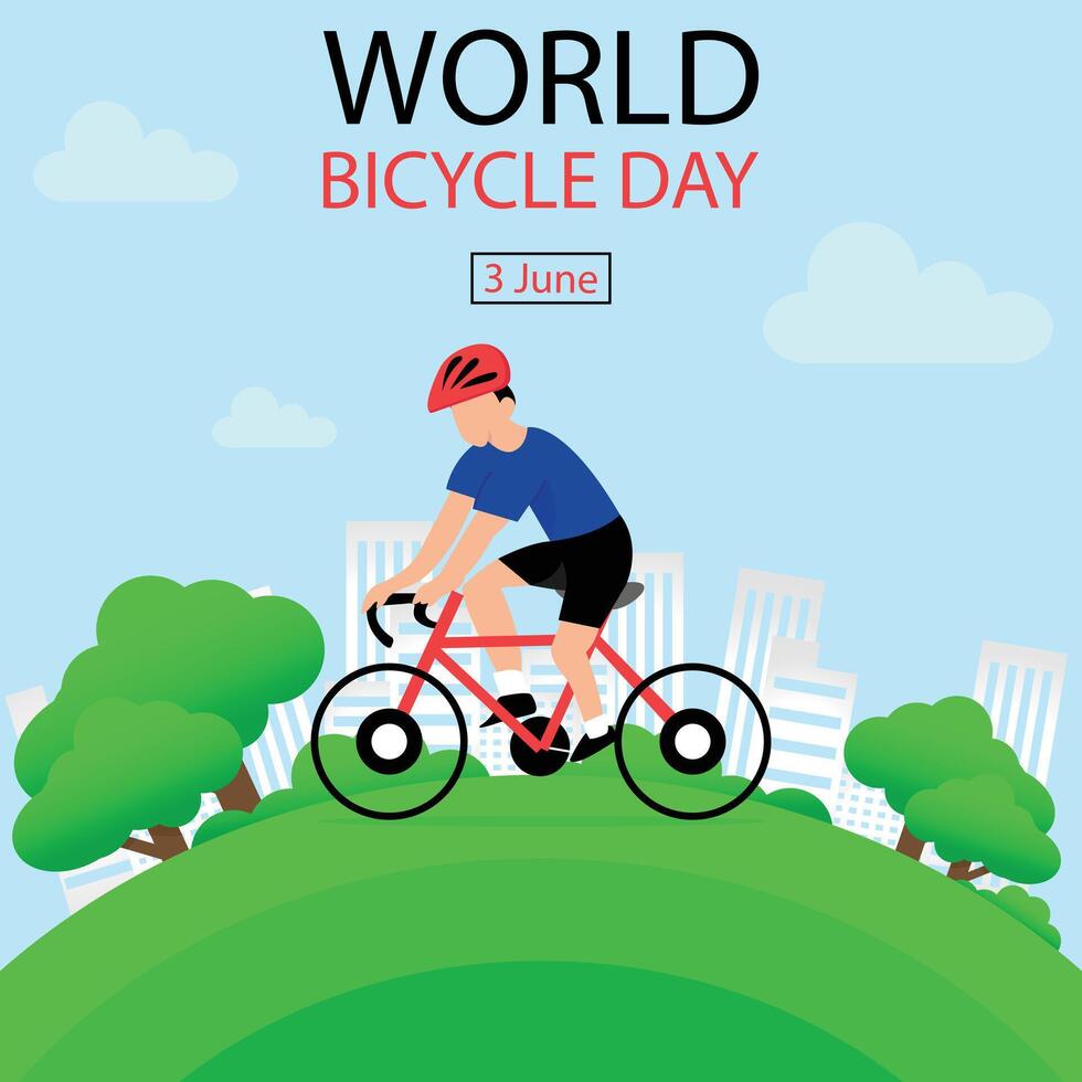 illustration graphic of Male cyclist speeds up in city park, perfect for international day, world bicycle day, celebrate, greeting card, etc. vector