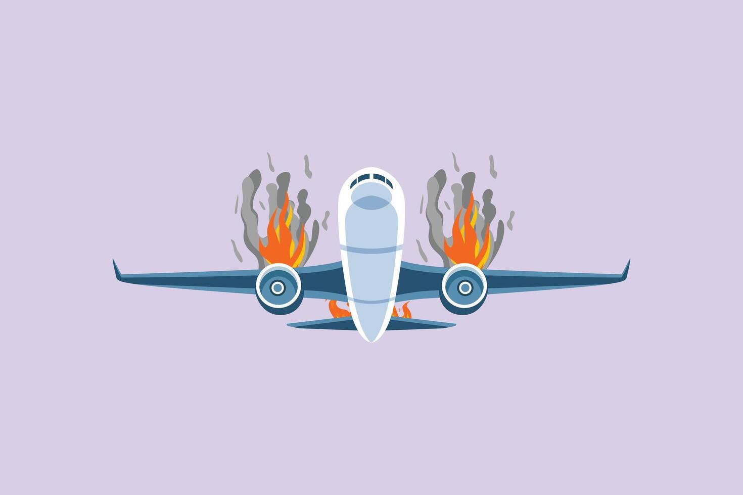 The plane's engine caught fire. Plane Crash Concept. Colored flat illustration isolated vector