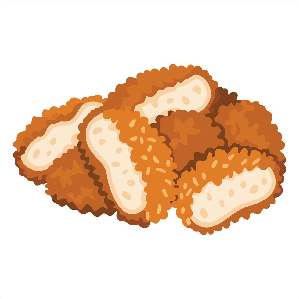 Crispy breaded chicken nuggets isolated, cartoon style appetizer icon. Flat graphic ideal for fast food, junk food and tasty meal themed projects. vector